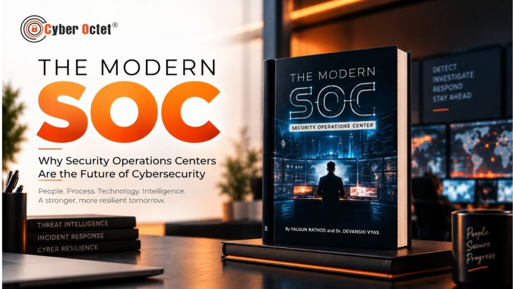 The SOC Is Changing: Are We Preparing the People Who Run It? A cybersecurity operations center featuring The Modern SOC book by Falgun Rathod and Dr. Devanshi Vyas, highlighting people, process, technology and intelligence.