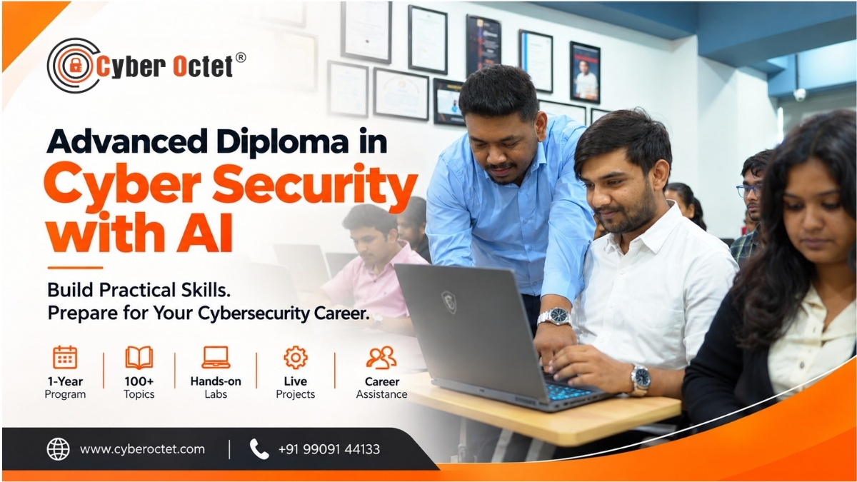Cyber Octet Advanced Diploma in Cyber Security with AI, featuring practical cybersecurity training and career-focused learning.